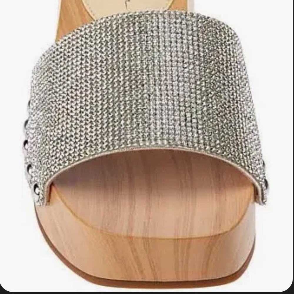 Jessica Simpson Silver Sparkle Wood-Effect Platform Mules - Picture 2 of 4